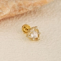 Macro view of gold heart cartilage earring with central zircon and pavé crystal accents - Gold Hollow Heart
