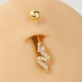 Golden snake-shaped stainless steel belly ring with sparkling zircon stones - Gold