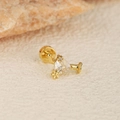 Gold stainless steel flower cartilage earring with triangle cubic zirconia and screw ball back - Gold Triangle Flower