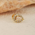 Gold pear-shaped drop earring with halo crystal setting and stainless steel post - Gold Pear Drop