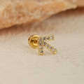 Golden letter K cartilage piercing stud earring with clear zircon crystals and screw back - Gold Letter K