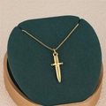 Golden stainless steel dagger pendant necklace with box chain on green velvet - Gold (NE94)
