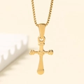 Collar de cruz de acero inoxidable chapado en oro de 18K con colgante y cadena de caja - Estilo Cruz Dorada (NE173)