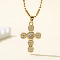 Collana con croce dorata e zirconi incastonati con catena a sfere stile vintage - Stile Ciondolo a Croce Dorata (NE194)