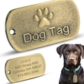 Vintage brass pet dog tag with paw print relief and customizable engraved contact info - 40*20*1.8mm / Rectangular Footprint Style