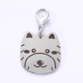 Polished silver stainless steel dog head charm with lobster clasp and engraved lines - 25mm / Bichon Frise
