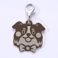 Detailed cartoon Border Collie dog tag pendant in brown and silver metal finish - 25mm / Border Collie