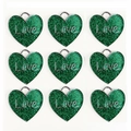 Detalle de nueve corazones verdes brillantes con letras Love para collares de mascotas - 30MM / Verde