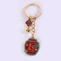 Japanischer Glücksbringer Schlüsselanhänger mit Sake-Krug und Goldbarren in Rot und Gold - Glück für Immer Ring