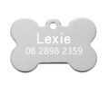 Medaglietta per cani personalizzata a forma di osso con incisione di nome e numero - 38*25*1mm / Argento