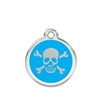 Sky blue round pet tag with silver skull and crossbones enamel charm for collars - Blue