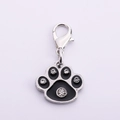 Pendente zampa di animale con smalto nero, strass bianchi e chiusura a moschettone argento - Nero