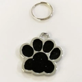 Silver zinc alloy paw-shaped pet ID tag with black glitter finish and split ring - 38*38mm / Black