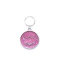 Pink glitter round pet ID tag with silver cat face outline and heart detail for cats and dogs - 25mm / Pink