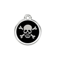 Silver metal pet tag with black enamel skull and crossbones charm for collars - Black