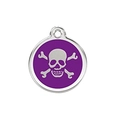 Purple enamel skull pet tag with silver metallic frame and crossbones design for collars - Purple