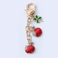Cute golden apple keychain with red enamel charms and green clover pendant for bags - Long Red Rhinestone Apple Clover (03)
