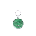 Detail of round green glitter pet ID tag with cat face design and silver keyring - 25mm / Green
