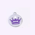 Purple enamel crown and bone pet ID tag in round stainless steel design - 25mm / Purple