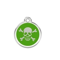 Green enamel skull and crossbones pet ID tag with silver metal trim for dog collar - Green