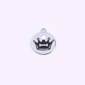 Silver crown engraved pet identity tag with bone detail on white background - 25mm / Black