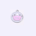 Pink enamel crown dog tag with bone pattern and round hole for collar attachment - 25mm / Pink