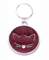 Round cat identity tag with red glitter finish and silver heart nose cat outline - 25mm / Red