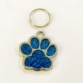 Sparkling dark blue glitter dog paw print ID tag with silver polished metal finish - 25*27mm / Blue