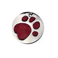Dettaglio di medaglietta rotonda per cani con zampa glitterata rossa e metallo lucido - 25mm / Rosso