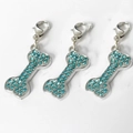 Sparkling bone-shaped dog tags with light blue rhinestones and silver lobster clasps - 2.5*1.3 / Blue