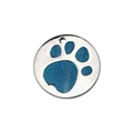 Dettaglio della medaglietta rotonda in alluminio con zampa glitterata blu per cani - 25mm / Blu scuro