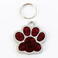 Silver zinc alloy paw shaped pet ID tag with vibrant red glitter finish for collars - 25*27mm / Red
