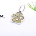 Médaille pour animaux en forme de patte pailletée avec détail cœur et anneau doré - 23*27mm / Jaune