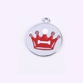 Silver pet tag with red enamel crown and bone pattern on light purple background - 25mm / Red