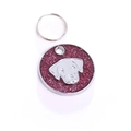 Dettaglio della piastrina rotonda glitterata rossa con testa di cane argento in rilievo - Stile Labrador / 25mm / Rosso