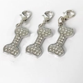 Three sparkling bone-shaped dog tags with crystal rhinestones and silver lobster clasps - 2.5*1.3 / White