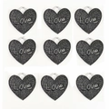 Set de 9 colgantes de corazón negro brillante para mascotas con grabado Love y anillos - 30MM / Negro