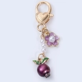 Llavero de fruta creativo con colgante de uva púrpura, perlas y cierre de corazón - Arándano 3D