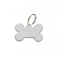 Medaglietta per animali a forma di osso in argento lucido con zampa traforata - 38*25mm / Bianco