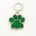 Green glitter paw print pet ID tag for dog collar with a polished silver metal frame - 25*27mm / Green