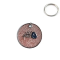 Detail of pink glitter pet tag with blue fish bone pattern and silver split ring - Light Pink