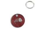 Detail of round glitter pet tag featuring a silver fishbone pattern with a red finish - Red