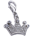Detailed close-up of a silver crown pendant with shimmering rhinestones and lobster clasp - Multi-Rhinestone White
