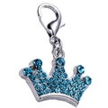 Detailed view of crown-shaped pet pendant with blue rhinestones and lobster clasp - Blue With Rhinestones