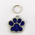 Blue glitter paw-shaped pet ID tag made of silver zinc alloy with metal ring - 25*27mm / Dark Blue