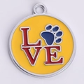 Zinc alloy pet ID tag with yellow enamel, red LOVE text and blue paw print - 30MM / Yellow