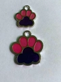 Pink and purple paw-shaped glitter pendant in silver zinc alloy for pet collars - 25*27mm / Pink Oil