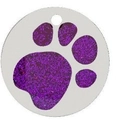 Zinc alloy pet tag with purple glitter paw print for small dog or cat collar - 25mm / Purple
