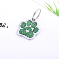 Green glitter paw-shaped pet ID tag with silver heart detail and hanging ring - 23*27mm / Green