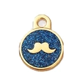 Goldene runde Haustiermarke mit dunkelblauem Glitzer und Schnurrbart-Motiv - 22*29mm / Blau